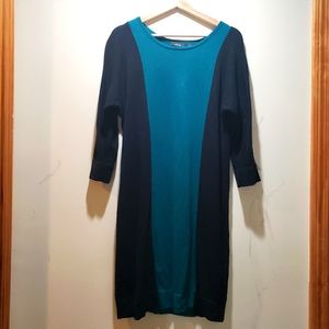 Jade and black knit mod color block dress